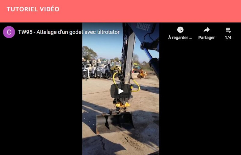 Attelage avec Tiltrotator sur TW95 (Pelle sur pneus)