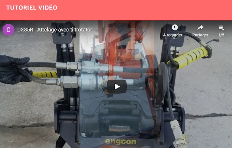 Attelage avec Tiltrotator sur la DX85R (Pelle sur chenilles)