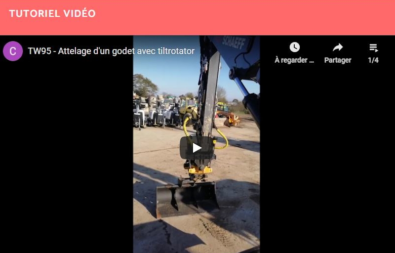 Attelage d&rsquo;un godet sur TW95 (Pelle sur pneus)