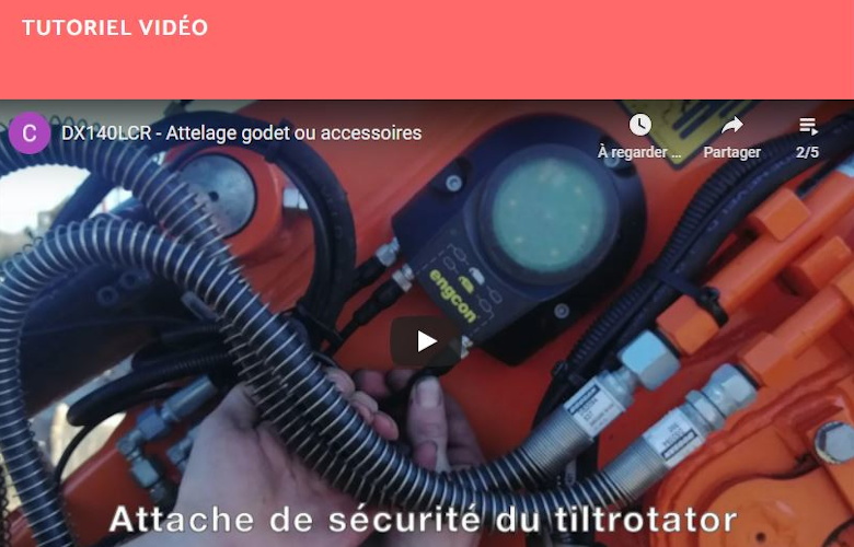Attelage godet ou accessoires sur la DX140LCR (Pelle sur chenilles)
