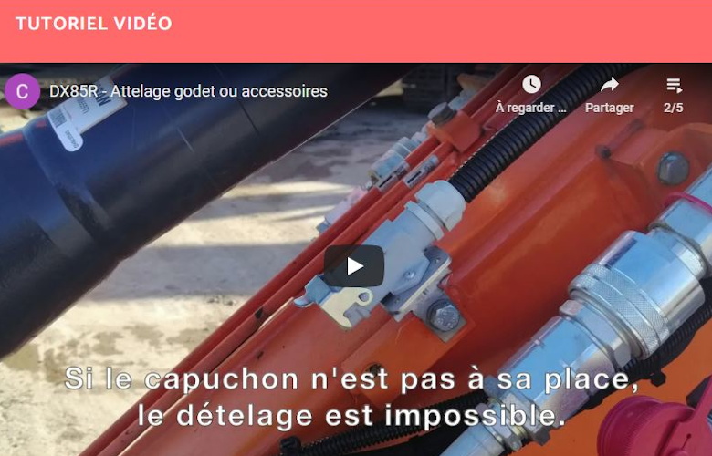 Attelage godet ou accessoires sur la DX85R (Pelle sur chenilles)