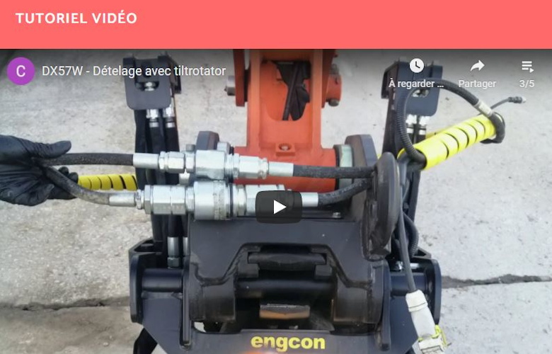 Dételage avec Tiltrotator sur DX57W (Pelle sur pneus)
