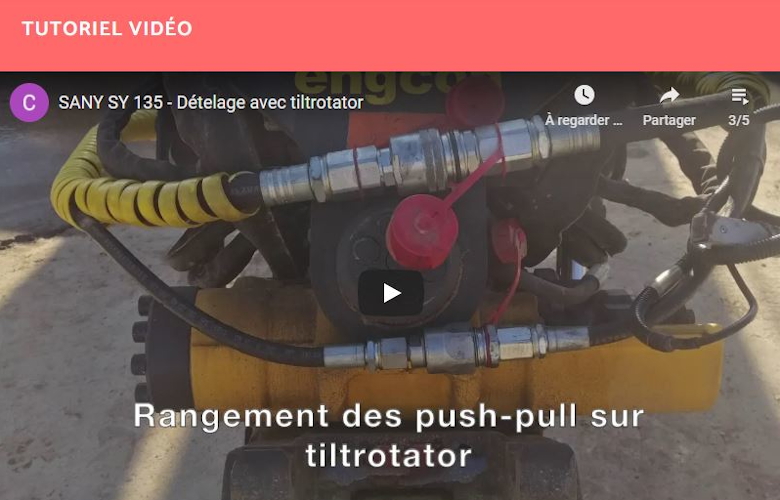 Dételage avec Tiltrotator sur la SANY SY135 (Pelle sur chenilles)