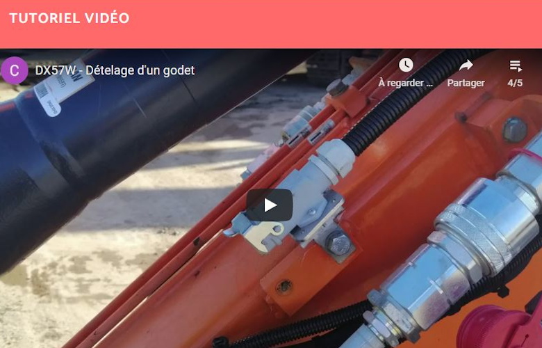 Dételage d&rsquo;un godet sur DX57W (Pelle sur pneus)