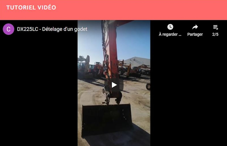 Dételage d&rsquo;un godet sur la DX225LC (Pelle sur chenilles)