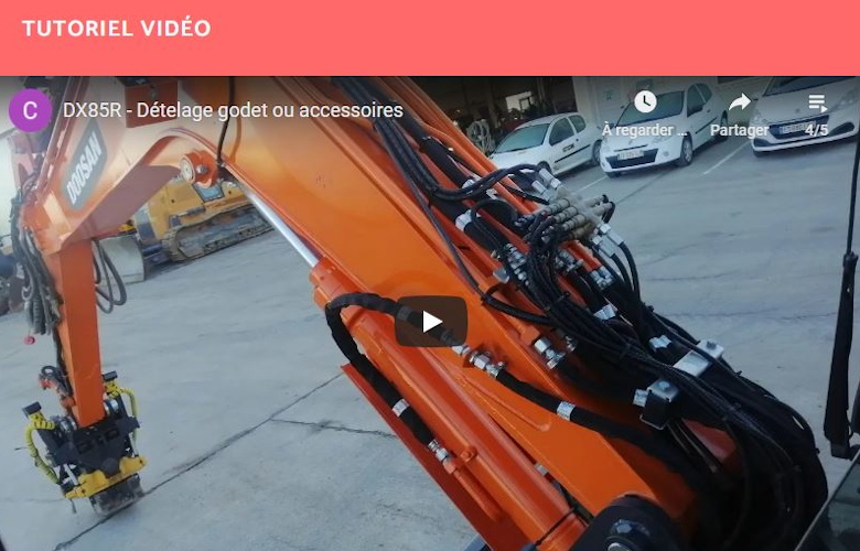Dételage godet ou accessoires sur la DX85R (Pelle sur chenilles)