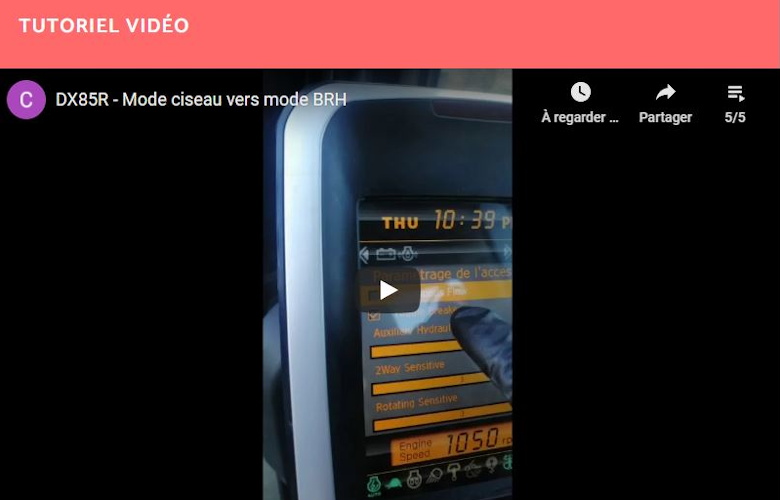 Mode ciseau vers mode BRH sur la DX85R (Pelle sur chenilles)