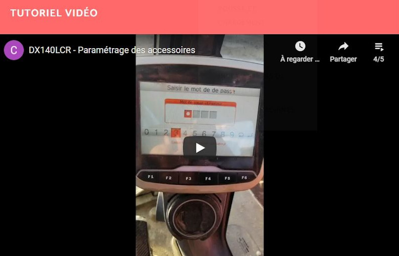 Paramétrage des accessoires sur la DX140LCR (Pelle sur chenilles)