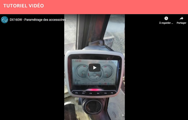 Paramétrage des accessoires sur la DX160W (Pelle sur pneus)